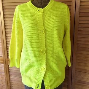 Bright Sunny Yellow L.L. Bean Women’s 3/4 Sleeve Cardigan Sweater, 100% Cotton